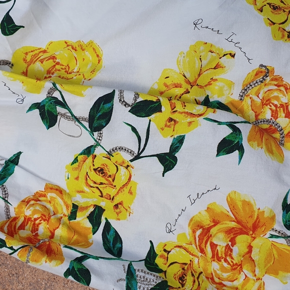 River Island Rose Print Sundress Puff Sleeve Cotton 12yrs 50's Ruched. - Picture 4 of 9